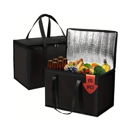 Stora Isolerade Matkassar, Svarta, Återanvändbar Kasse, Hopfällbar, Tote, Kylväska, Camping, Leverans Matvaror Frys