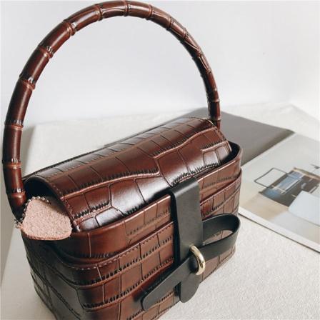 Kvinner lær håndveske ekte skinn nisje sløyfe Vintage High Sense Box Bag Crossbody Bag Crocodile Brown