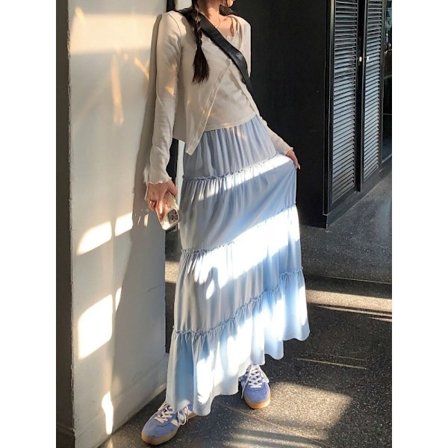 Maxinederdel med flæser BLÅ L