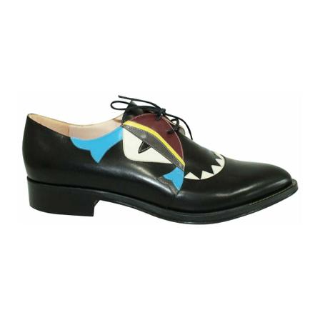Fendi Vintage Pre-owned Monster Eye Oxford Schoenen , Zwart , Dames , Maat: 40 EU