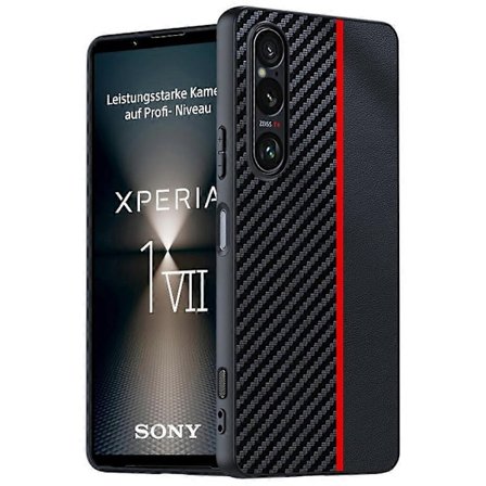 Kompatibel med Sony Xperia 1 VII Etui Læder + PC Hårdt Telefoncover Kulfibertekstur-Perfekt