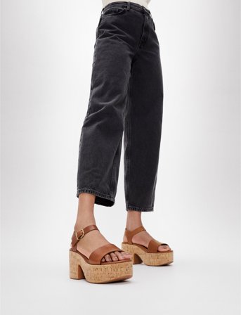 FitFlop Platfforms Leather/Cork Heeled Ankle-Strap Sandals - Brown - 41