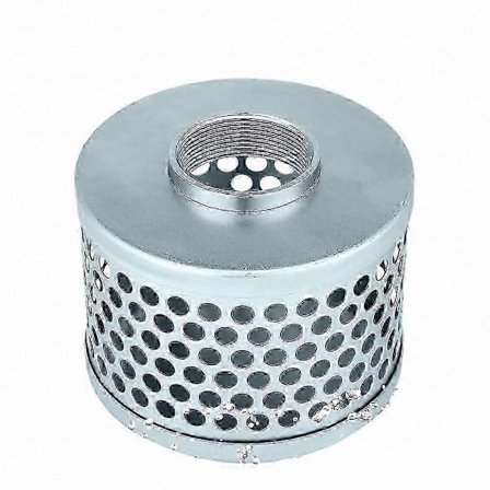 Vandpumpeindløbsfilter i rustfrit stål med rundt hul, sugesi til fjernelse af snavs og affald, NPT-gevindslangeforbindelse