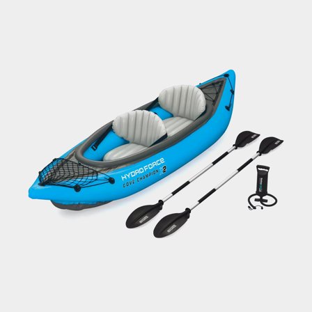 Kayak gonfiabile Bestway Hydro Force Cove Champion X2, 331 x 88 x 45 cm, blu + pagaie + pompa a mano + pinne + borsa da trasporto + rete di stivaggio 