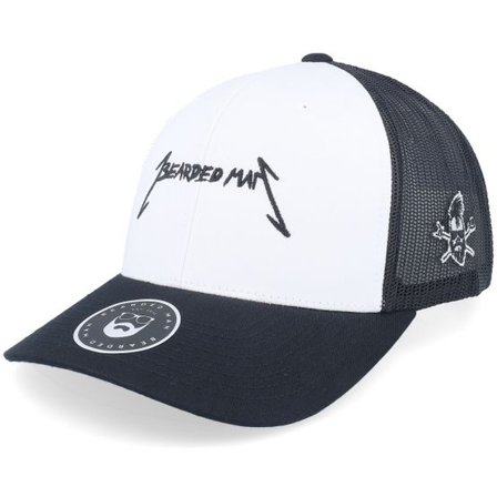 Bearded Man - Vit trucker Keps - American Heavy Metal Logo Black/White Trucker @ Hatstore