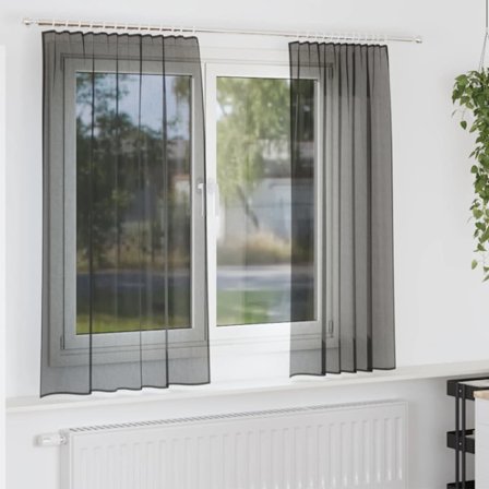 Voile gardiner med fliktopp 2 st svart