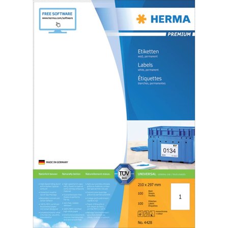 Herma Premium - Papir - matt - permanent selv-adhesiv - hvit - A4 (210 x 297 mm) 100 etikett(er) (100 ark x 1) laminerte etiketter