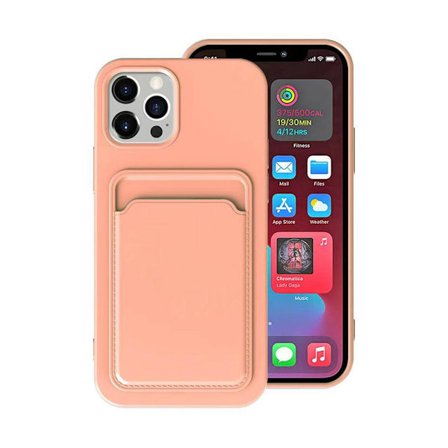 iPhone 14 Pro Silikonskal med Korthållare - Rosa