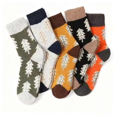 Par Tilfældig; Størrelse: One Size - Par af efterårs- og vintersokker med retro skovmønster og lille træ, moderne og komfortabelt design, universal