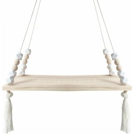 38 x 14 cm, vit flytande vägg hylla hängande hylla trä rep