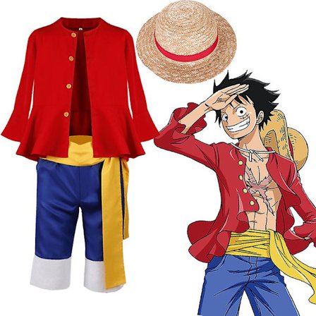 Luffy Cosplay Kostyme Anime Monkey D Luffy Cosplay Uniform Hat Halloween Kostyme For Menn Gutter Barn -a