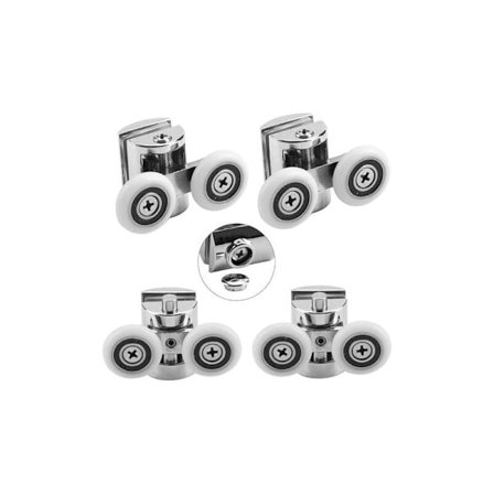 Set med 4 dubbla rullar - för skjutbara duschdörrar, 2 hjul 23 mm diameter zinklegering badrum..DEBUNS