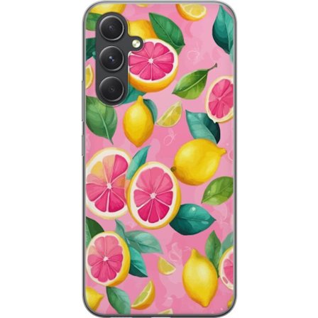 Kompatibelt Mobilskal till Samsung Samsung Galaxy A55 Fräscht rosa citrusmönster med citroner, grapefrukt och gröna blad på pastellbakgrund, somri