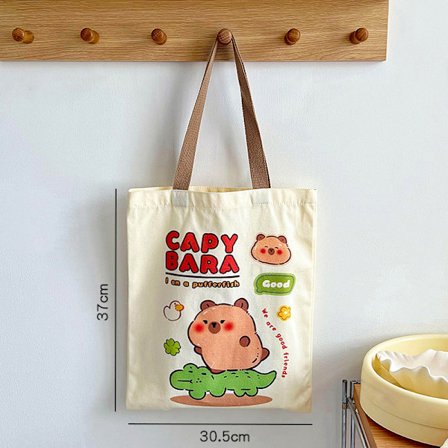 e Kapibala Canvas Bag Capybara Large Capacity Shopping Bag Shou