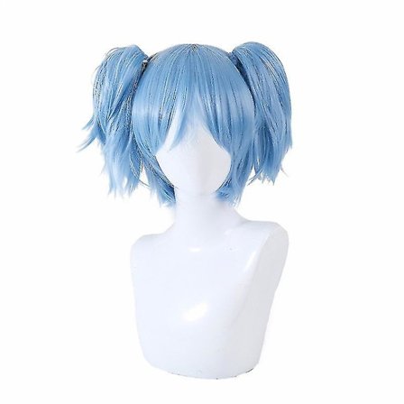 Sally Face Cosplay rekvisitter Sally Paryk Kort Blå Varmebestandig Syntetisk Hår Clip Ponytails Parykker