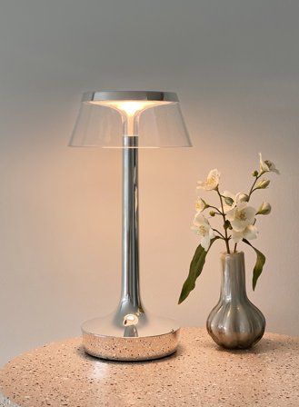 Bon Jour Unplugged oppladbar bordlampe - krom