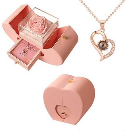 Konserverade Blommor Rosbox med Halsband Äppelformad Låda Halsband Förvaringsbox Gåvor till Flickvän Mamma Kvinnor (I)