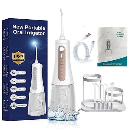 Bärbar Elektrisk Tandtrådsanordning Oral Rengöring Borttagning av Tandsten - Vit + Förvaringsställ