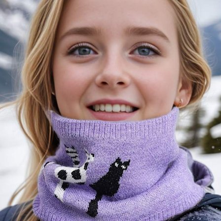 Sødt katte- og poteaftryk tørklæde til kvinder - Blød, elastisk vintervarme, lilla og sort hyggelig krave med hvide poter, alsidig til udendørs skiløb