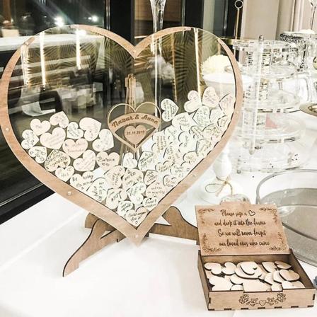 Tre hjerteformet bryllup gjestebok ornamenter Transparent dråpe 3d antikk minneboks Signatur B