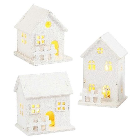 3-delt Julelandsby med Belysning Hvid, Mini Lygtehus Gæstehus, Julelanterne LED