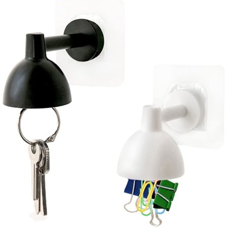 Veggmontert magnetisk nøkkelholder, selvklebende veggmontert magnetisk nøkkelholder magnet bordlampe nøkkelholder krok for veggdør 2 stykker (svart og