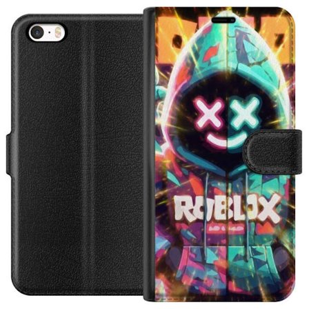 Yhteensopiva Lompakkokotelo Apple Apple iPhone 5 Neonvärisellä Roblox-hupparihahmolla on hehkuvia efektejä ja energialla täytetty tausta, moderni