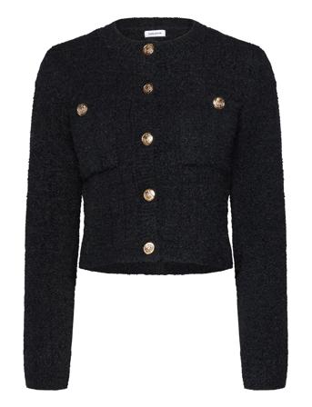 Button Knitted Jacket Blazers BouclÉ Blazers Black Bubbleroom