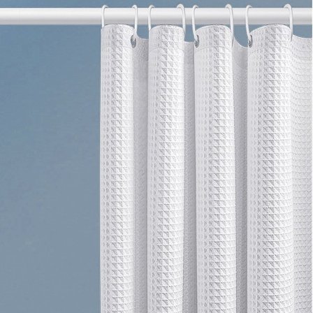 Vaffel bruseforhæng, 80x180CM, Hvid, Med 6 plastik kroge, Til badeværelse og toilet, Hvid, Anti-m