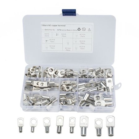 Sortiment af 120 SC Fortinnede Kobberkabelsko - Elektriske Konnektorer - 6mm², 10mm², 16mm², 25mm², M6, M8, M10