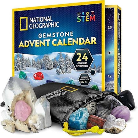National Geographic Ædelstens Adventskalender - 2025 Julekalender til Børn, 24 Ædelstene at Åbne Hver Dag, Komplet Stensamling