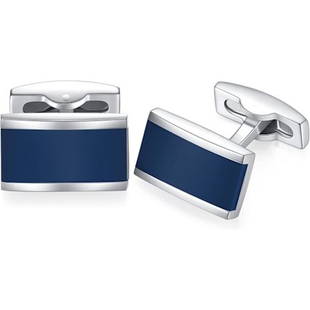 Siniset mansettinapit miehille - Suorakulmainen harjattu ruostumaton teräs, Bu