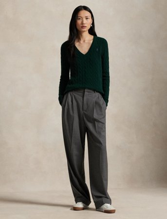 Polo Ralph Lauren Cable-Knit Wool-Cashmere V-Neck Sweater - Green - S