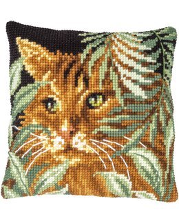 Broderikit Kudde Katt mellan blad - Vervaco