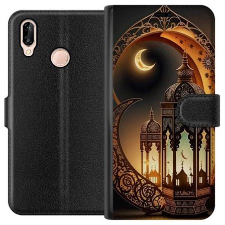 Yhteensopiva Lompakkokotelo Huawei P20 lite Lähikuva kissan silmästä, jossa on intensiivinen sininen värikudos ja yksityiskohtainen turkki makroku