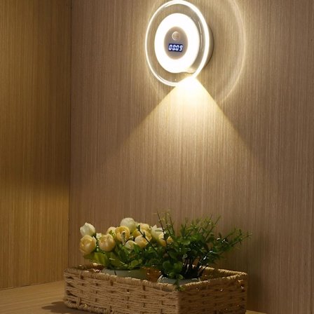 Bevægelsesaktiveret natlampe, LED væglampe, sensorlys med ur, genopladelig og dæmpbar, velegnet til indretning og soveværelser.