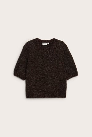 Kappahl | Kortärmad tröja med glitter | Mörkbrun