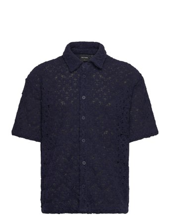 Lace Shield Ss Shirt Tops Shirts Short-sleeved Shirts Navy Daily Paper