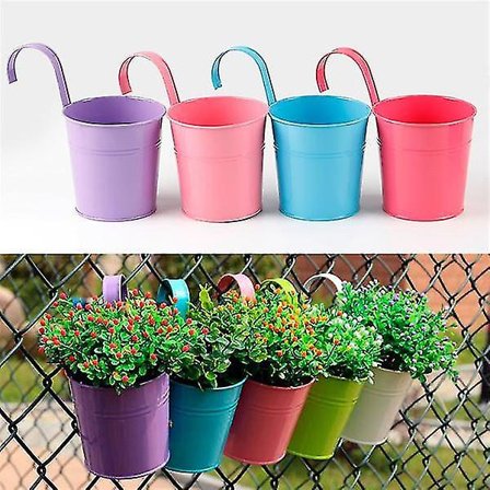 Set med 10 Hängande Krukor, Växtkrukor, Blomkrukor, Växtkrukor, Växtställ med Krokar, Balkongväggdekoration