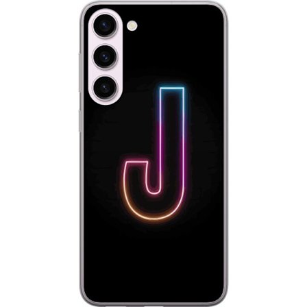Kompatibelt Mobildeksel til Samsung Samsung Galaxy S23+ Minimalistisk neonbokstav J i fargeskiftende lys mot svart bakgrunn