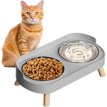 Katteskål med stativ – 2 rustfrie skåler, forhøyet dobbel katteskål