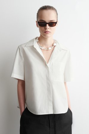 COS Women's Cropped Short Sleeve Cotton Shirt in White