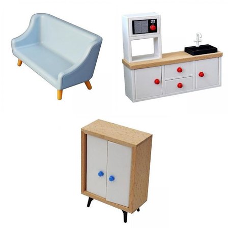 3x 1:11 1/12 mittakaavan nukkekodin huonekalujen simulaatio mikrokohtaus leikkisettiin