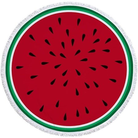 Strandhandduk 150 x 150 cm Tjock Rund Överdimensionerad Strandhandduk, Mikrofibertyg med Bomullsfransar, Överdimensionerad Vattenmelon Frukt 