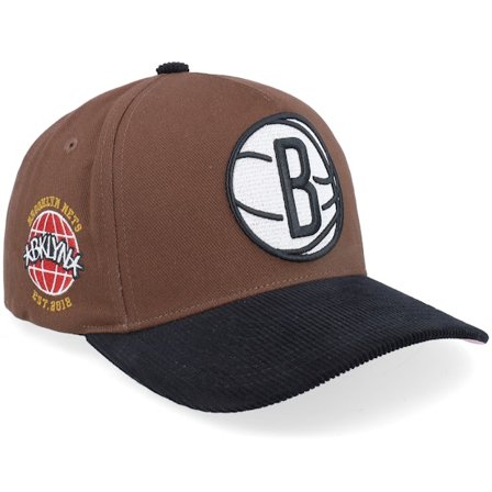 Mitchell & Ness - Brooklyn Nets Brown/Black Corduroy Visor/Pink Under Visor A-frame Adjustable Adjustable Brown Cap - NBA @ Hatstore