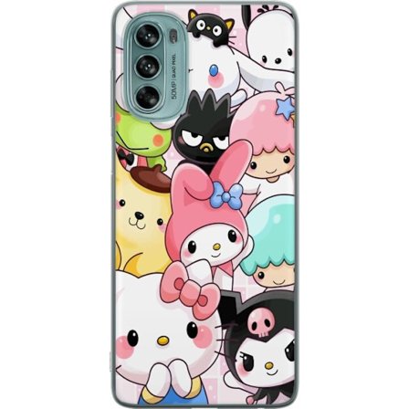 Yhteensopiva Puhelinkuori Motorola Moto G62 5G Tiheä kuvio suloisia hahmoja, joilla on suuret silmät eri väreissä ja ilmeissä LABUBU-tekstillä