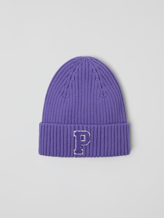 Polarn O. Pyret - Ribbed beanie with "P" appliqué - 56|58 - Childrenswear - purple