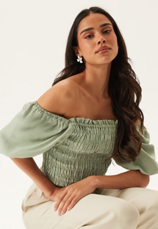 BUBBLEROOM - Smock Modal Blouse - Green