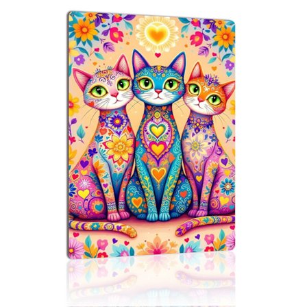 Farverige Katte Metalskilt Boho Tre Katte Vægkunst Vintage Blikskilt Plade Til Katteelskere Fantasifuld Kæledyrsindretning Voksne