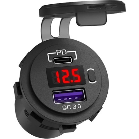 12V USB C-billadapter, Ouffun Dual PD & QC 3.0-porter